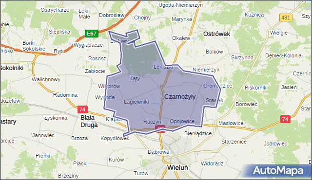 Mapa Polski Targeo, gmina Czarnożyły - powiat wieluński na mapie Targeo