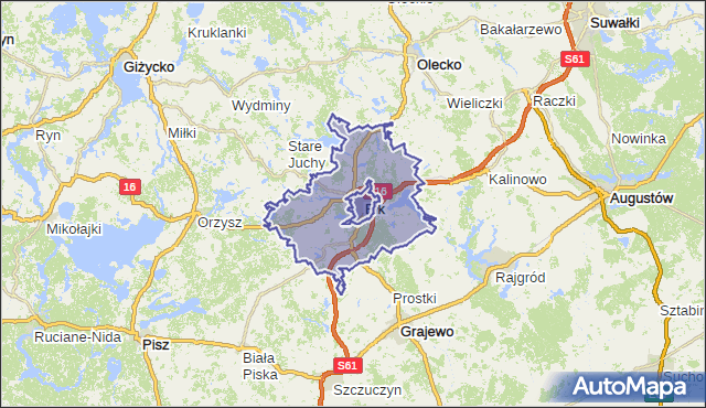 Mapa Polski Targeo, gmina Ełk - powiat ełcki na mapie Targeo