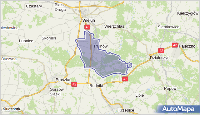 Mapa Polski Targeo, gmina Pątnów - powiat wieluński na mapie Targeo
