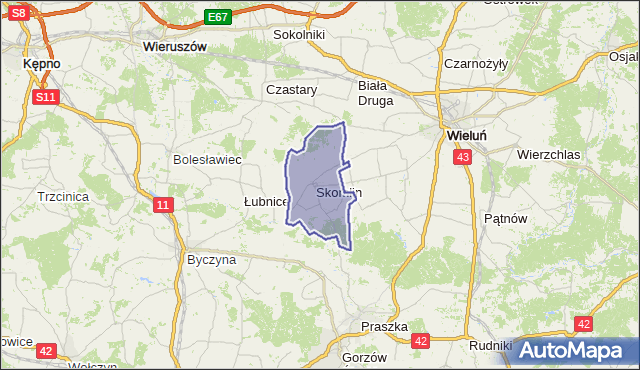Mapa Polski Targeo, gmina Skomlin - powiat wieluński na mapie Targeo